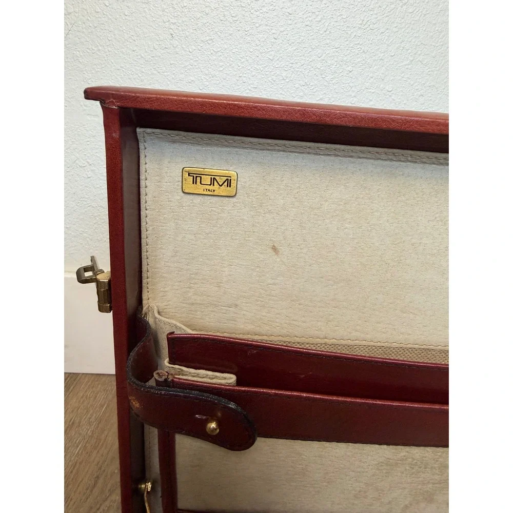 Tumi Italy Vintage Leather Attache Briefcase Brown Hard Sided Cagiva Lock Key